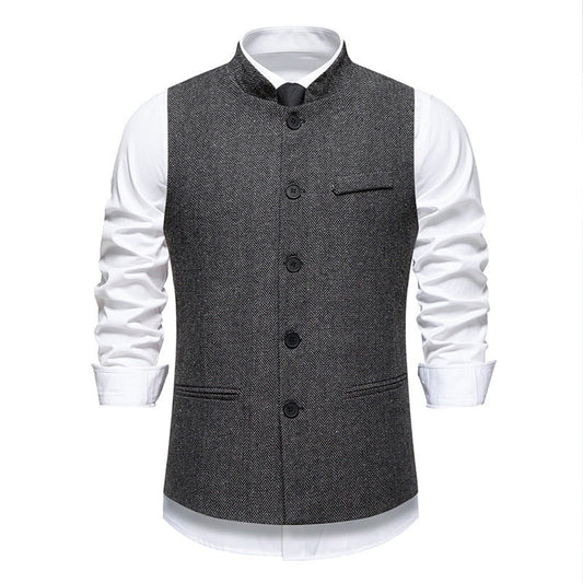 Men's Elegant Herringbone Vest with Functional Pockets