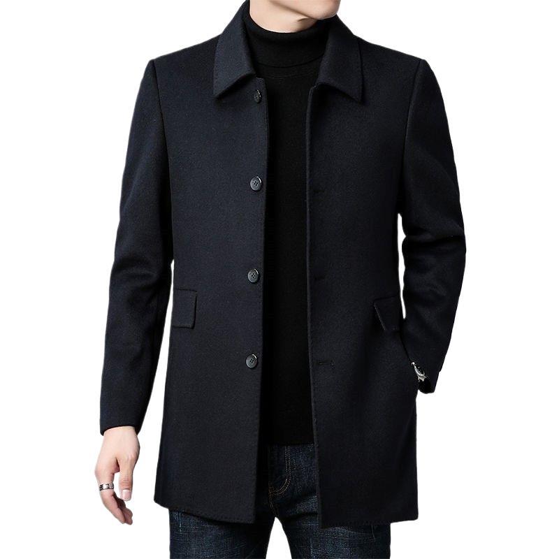 Men's Elegant Wool Coat with Classic Lapels and Pockets