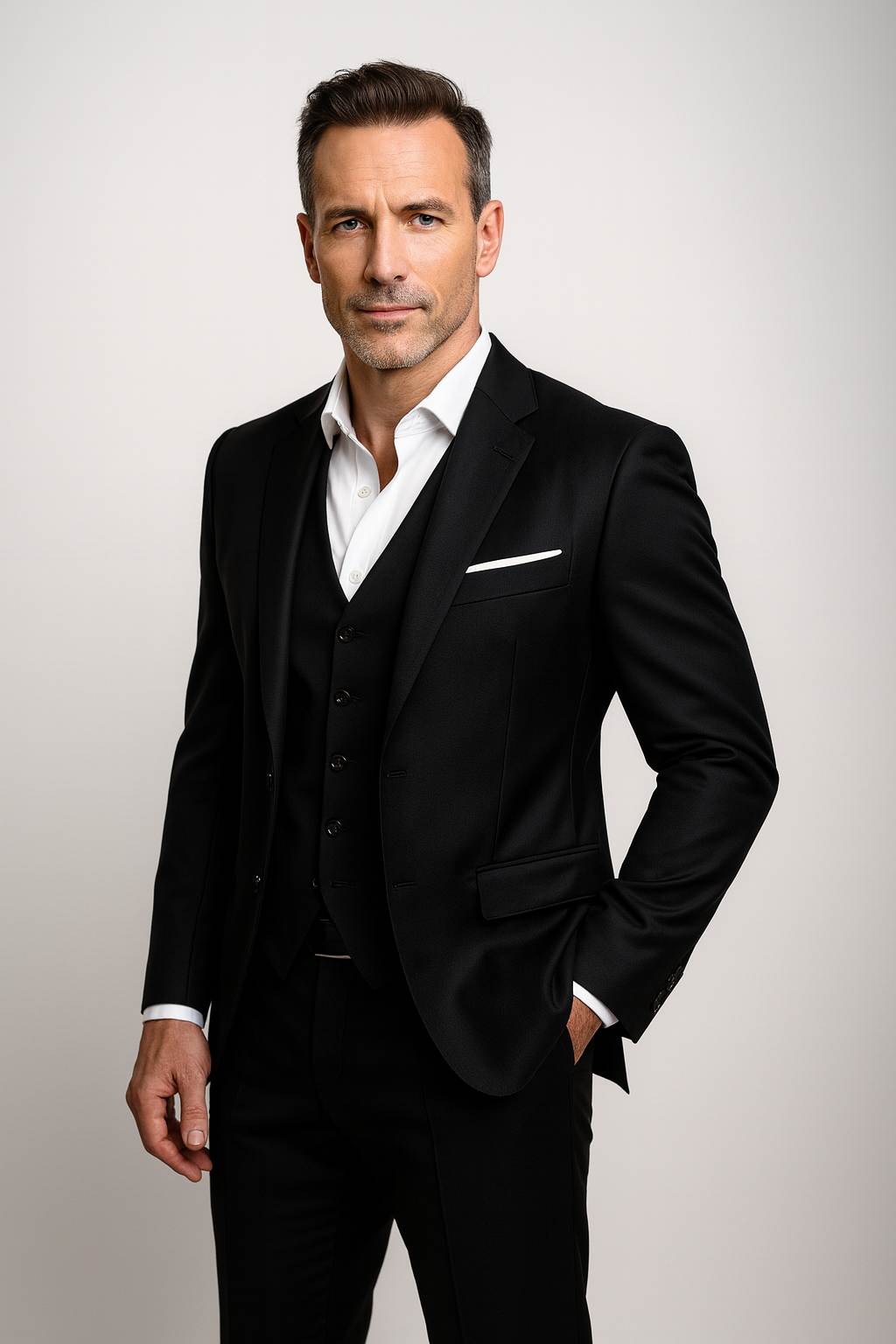 Men's Slim Fit Three-Piece Formal Suit and Waistcoat Set