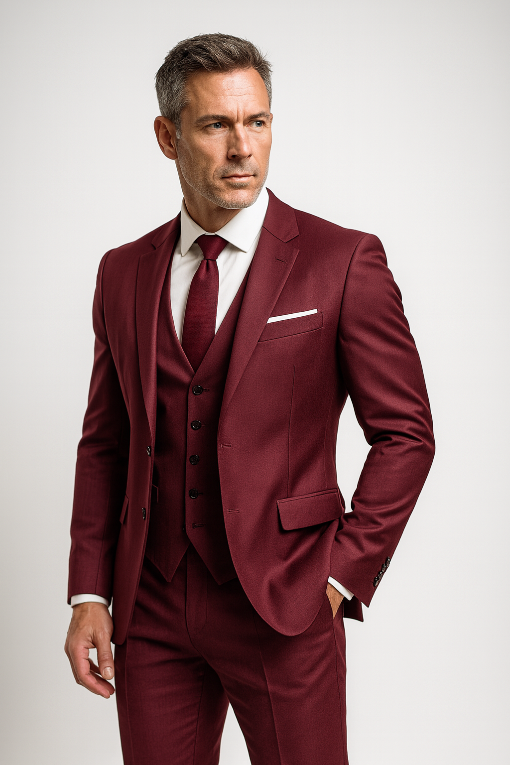 Men's Slim Fit Three-Piece Formal Suit and Waistcoat Set