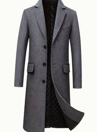 Men's Wool Long Tailored Button-Front Overcoat Trench Coat
