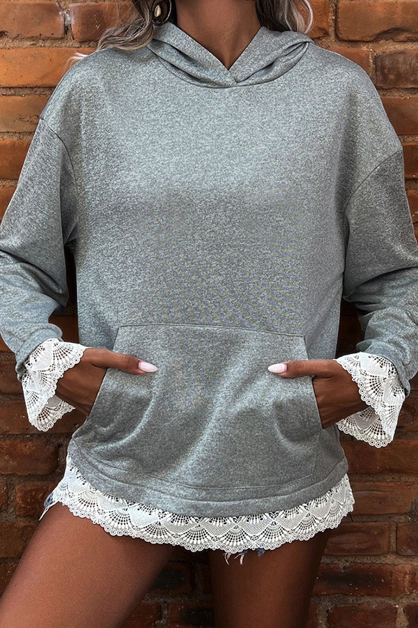 Image of Nina | Women's Long Sleeve Lace Trim Pullover Hoodie