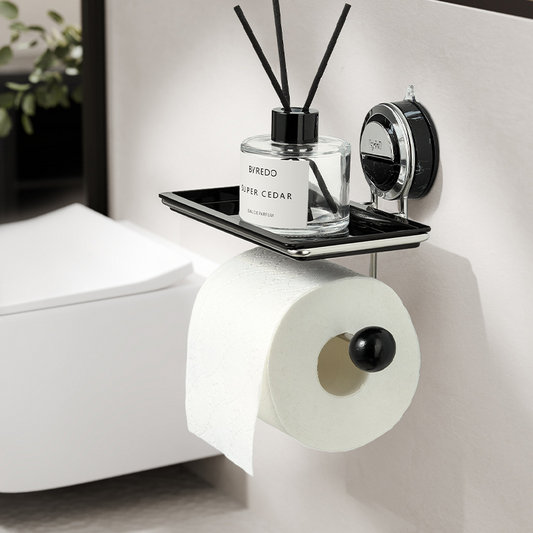 No-Drill Suction Toilet Paper Holder with Wood Grain Design – Stainless Steel, Easy Installation on Smooth Surfaces