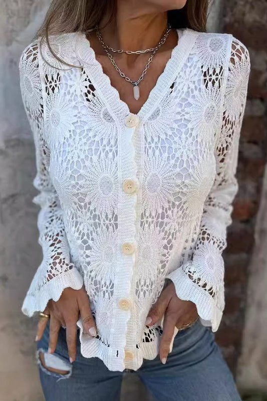 Image of Phoebe | Women's Button-Front Crochet Cardigan
