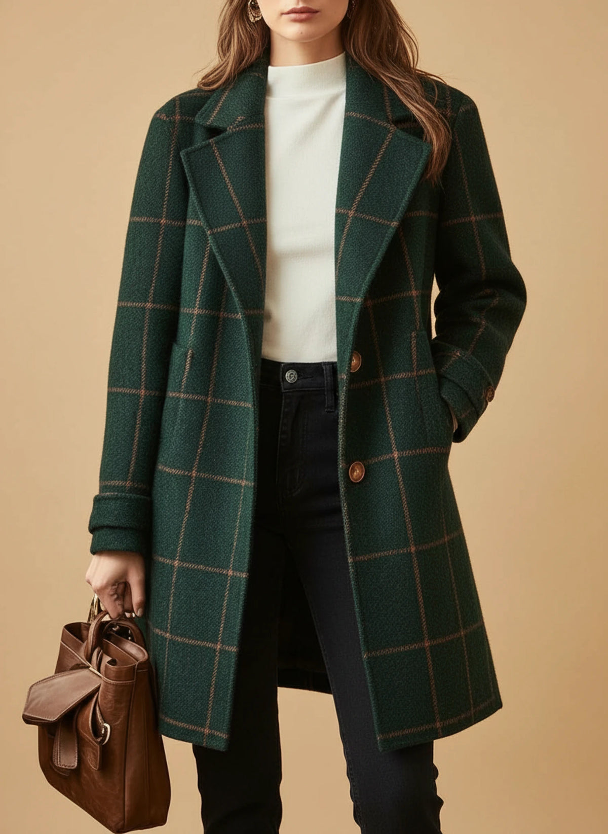 Plaid Long Coat for Women
