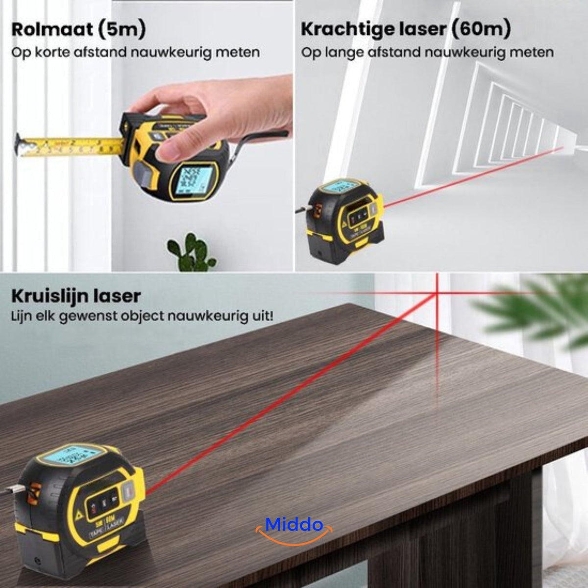 ProMeasure™ Digital Laser Tape Measure 3-in-1 - 40 or 60m Range!