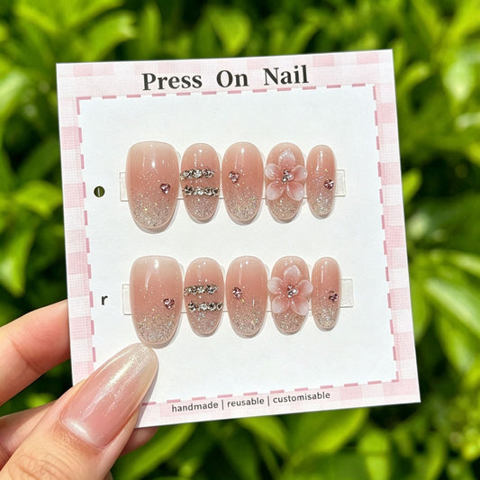 Reusable Decorative Press-On Nail Art Set with Floral and Glitter Accents