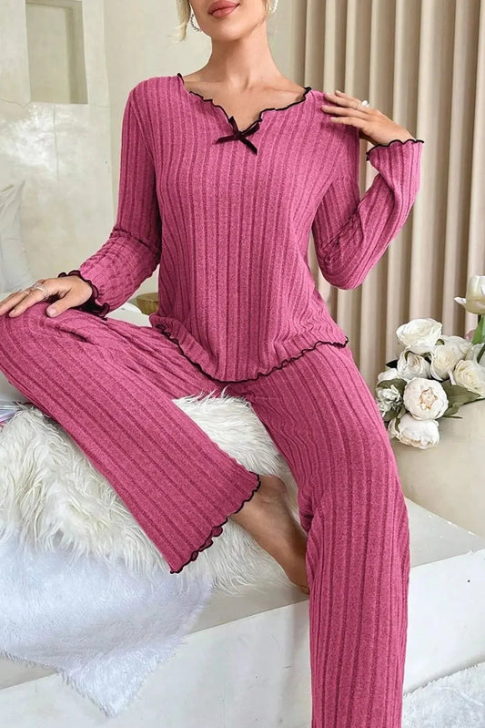 Ribbed Knit Pajamas with Lettuce Edge