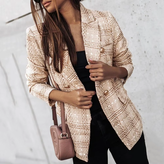 Image of Rosemary | Women's Double-Breasted Plaid Blazer