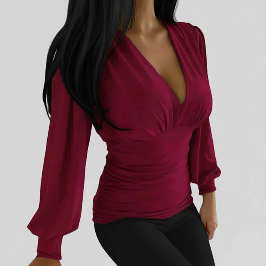 Ruched Long Sleeve Blouse for Women