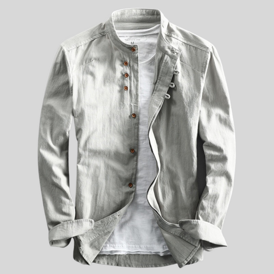 Image of Rudy | Men's Long Sleeve Band Collar Casual Button-Down Shirt