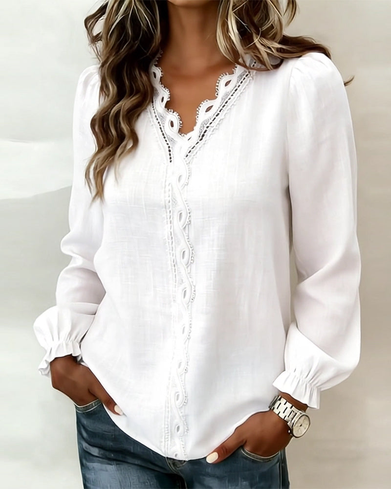 Image of Samantha | Women's Long Sleeve V-Neck Blouse