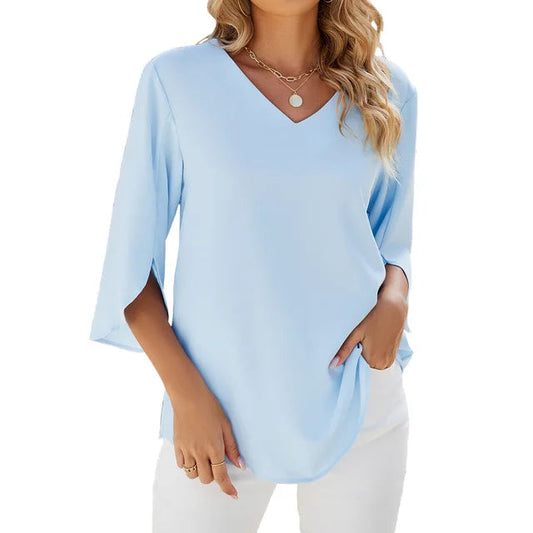 Image of Samantha | Women's V-Neck Flowy Blouse