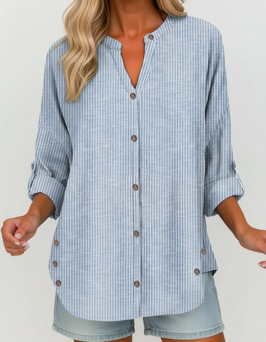 Striped Button-Down Blouse for Women