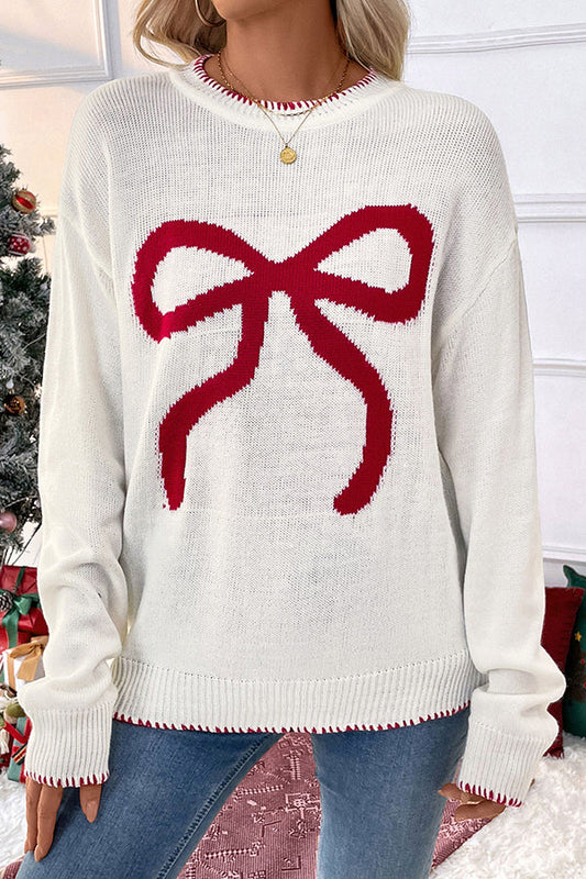 Image of Susan | Women's Bow Crew Neck Long Sleeve Sweater
