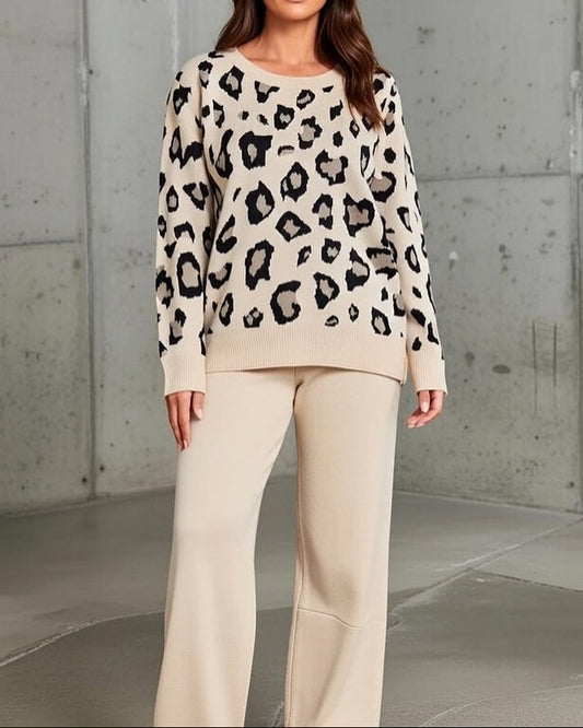Image of Tabitha | Women's Relaxed Fit Leopard Print Sweater Set