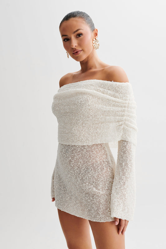 Image of Veronica | Women's Fitted Off-Shoulder Mini Dress