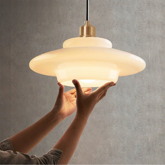White Glass Hanging Lamp – Mid-Century Modern Pendant Light