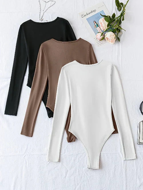 Women's 3-Pack Casual Long-Sleeve Bodysuits