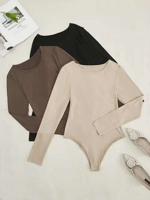 Women's 3-Pack Casual Long-Sleeve Bodysuits