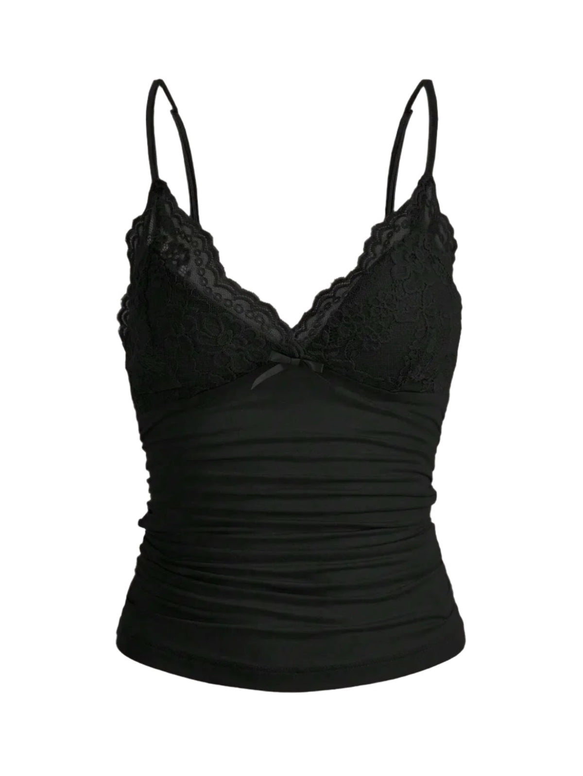 Women's Contrast Lace Bow Front Cropped Cami Top