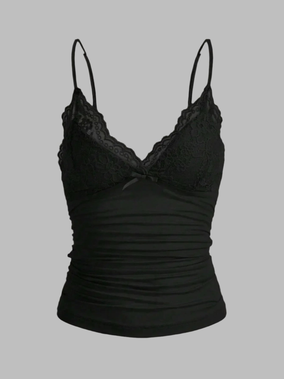 Women's Contrast Lace Bow Front Cropped Cami Top