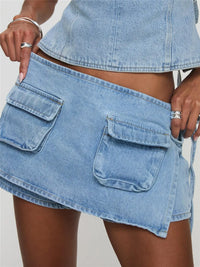 Women's Denim Mini Skirt with Cargo Utility Pockets