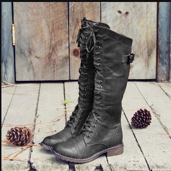 Women's Knee-High Lace-Up Leather Boots with Orthopaedic Comfort