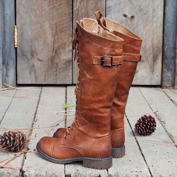 Women's Knee-High Lace-Up Leather Boots with Orthopaedic Comfort