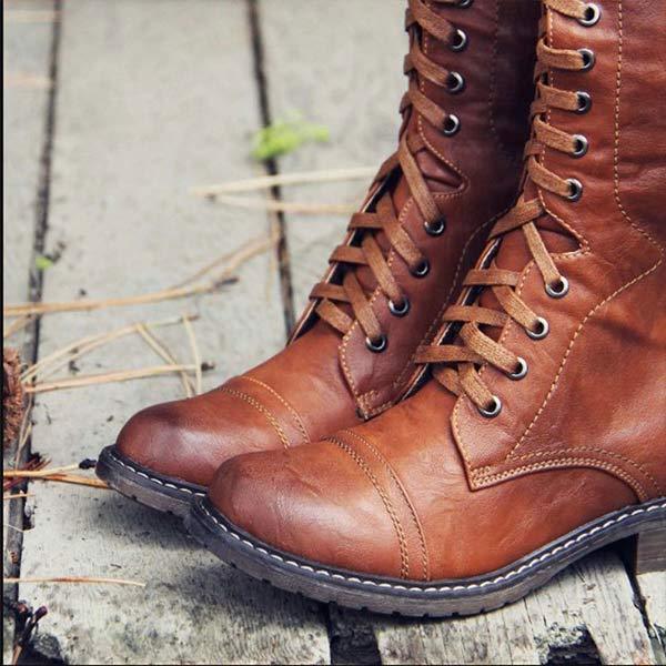 Women's Knee-High Lace-Up Leather Boots with Orthopaedic Comfort