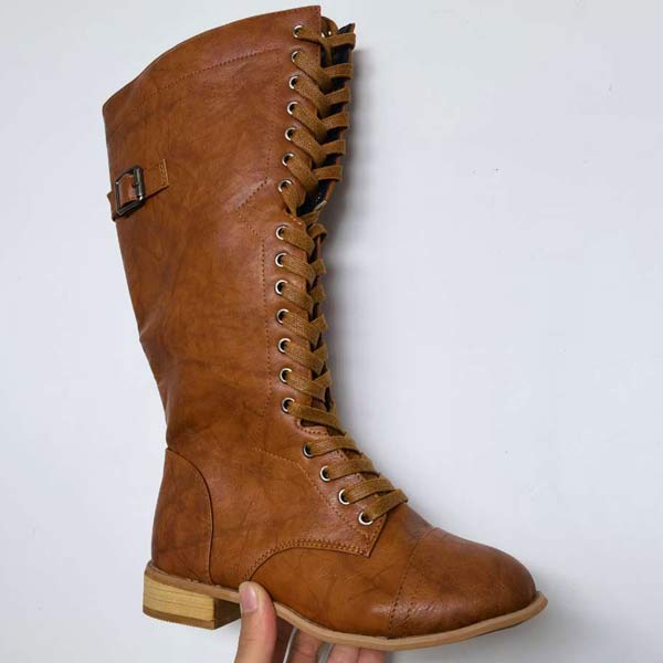 Women's Knee-High Lace-Up Leather Boots with Orthopaedic Comfort
