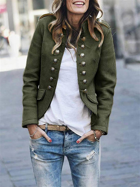 Women's Military-Style Hip-Length Jacket with Epaulettes