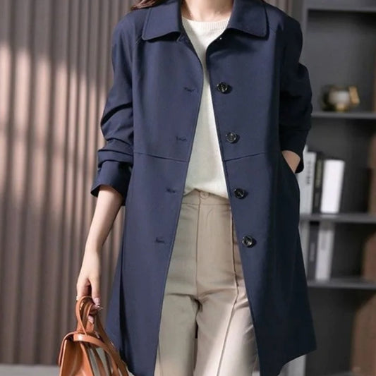 Women's Single-Breasted Longline Button-Front Trench Coat