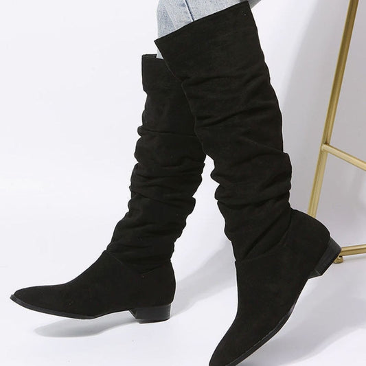 Women's Slouchy Knee-High Boots with Pointed Toe and Block Heel