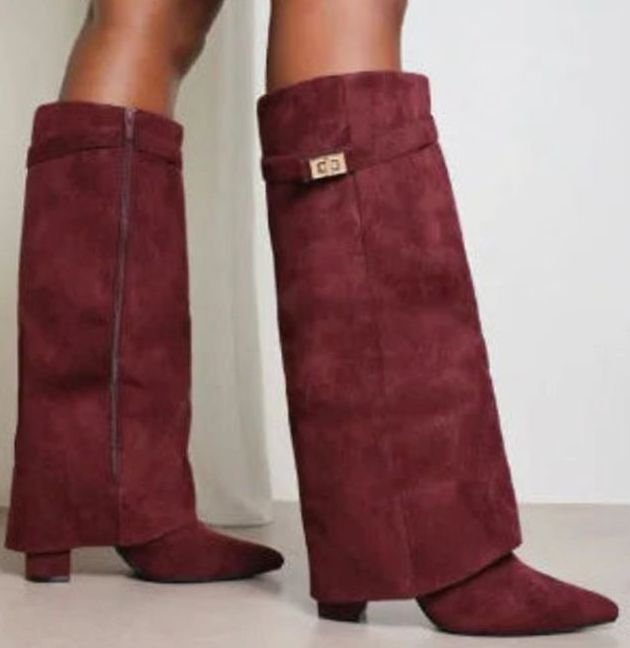 Women's Suede Knee-High Buckle Strap Wedge Boots