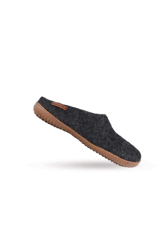 Wool Slippers (100% Pure Wool) with Rubber Sole - Charcoal