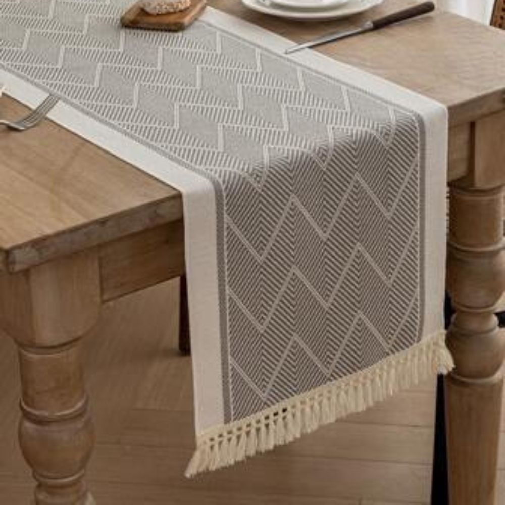 Woven Chevron Microfiber Table Runner with Tassels